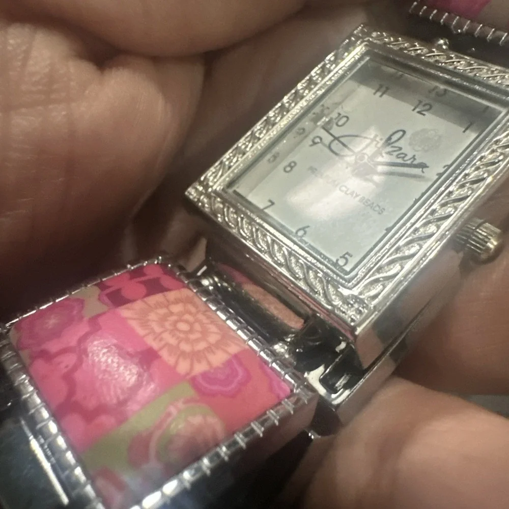 Working Jilzarah Blossom Ladies Watch Polymer Clay Inlays Stretch Band Artisan